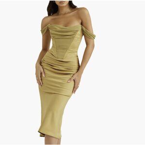 Natalya Corset Off the Shoulder Satin Midi Dress HOUSE OF CB - NEW